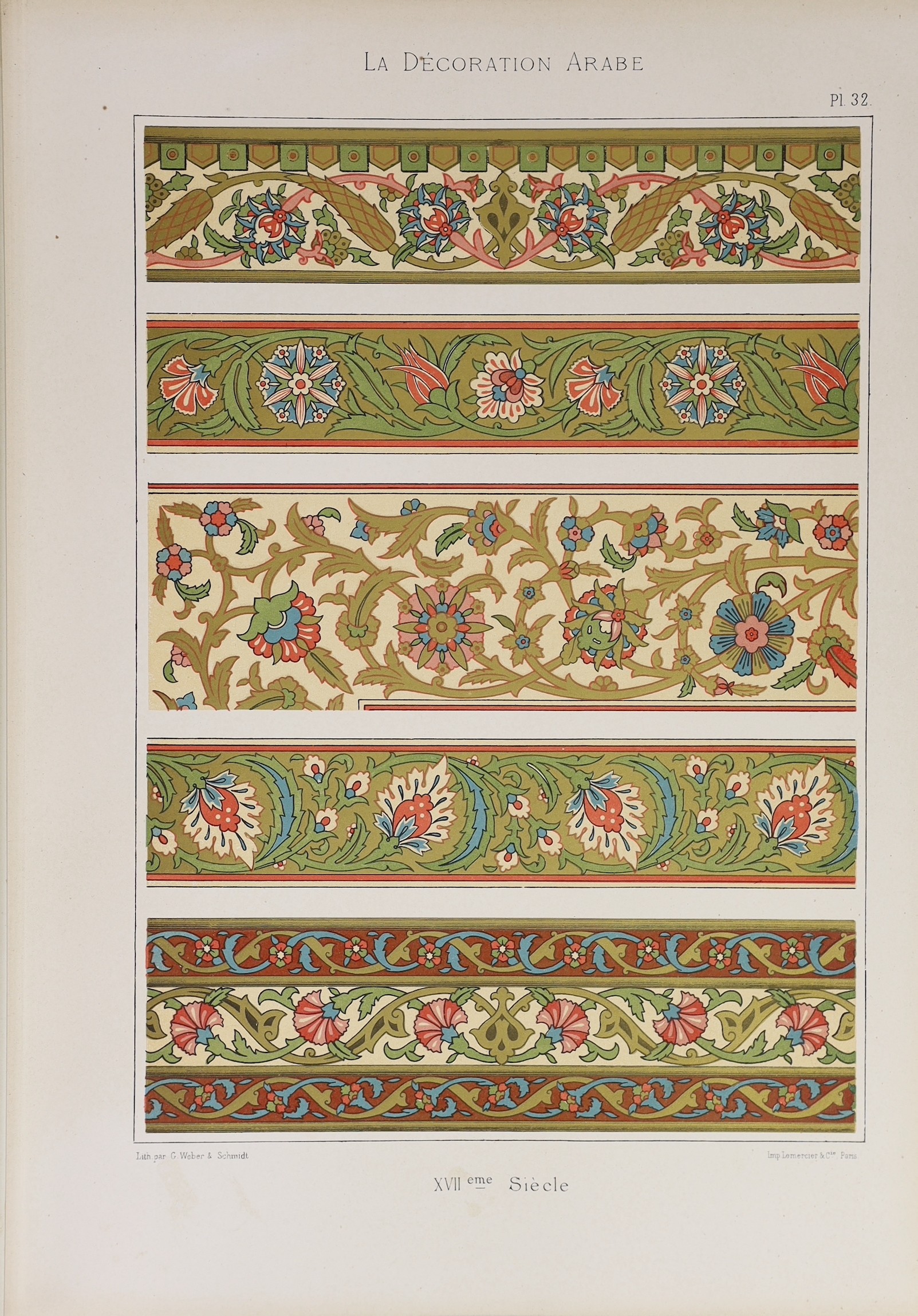 Prisse D’Avennes, Achille Constant T. Emile - La Decoration Arabe, folio, original cloth, with 110 plates on 98 sheets , mostly in colour, some heightened in gold or silver, Paris, [1885]